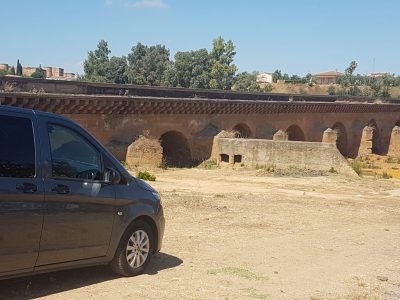 Van near train tracks